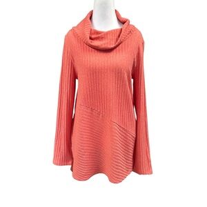 Soft Surroundings Tressa Coral Pullover Ribbed Cowl Neck Sweater Tunic Sz L